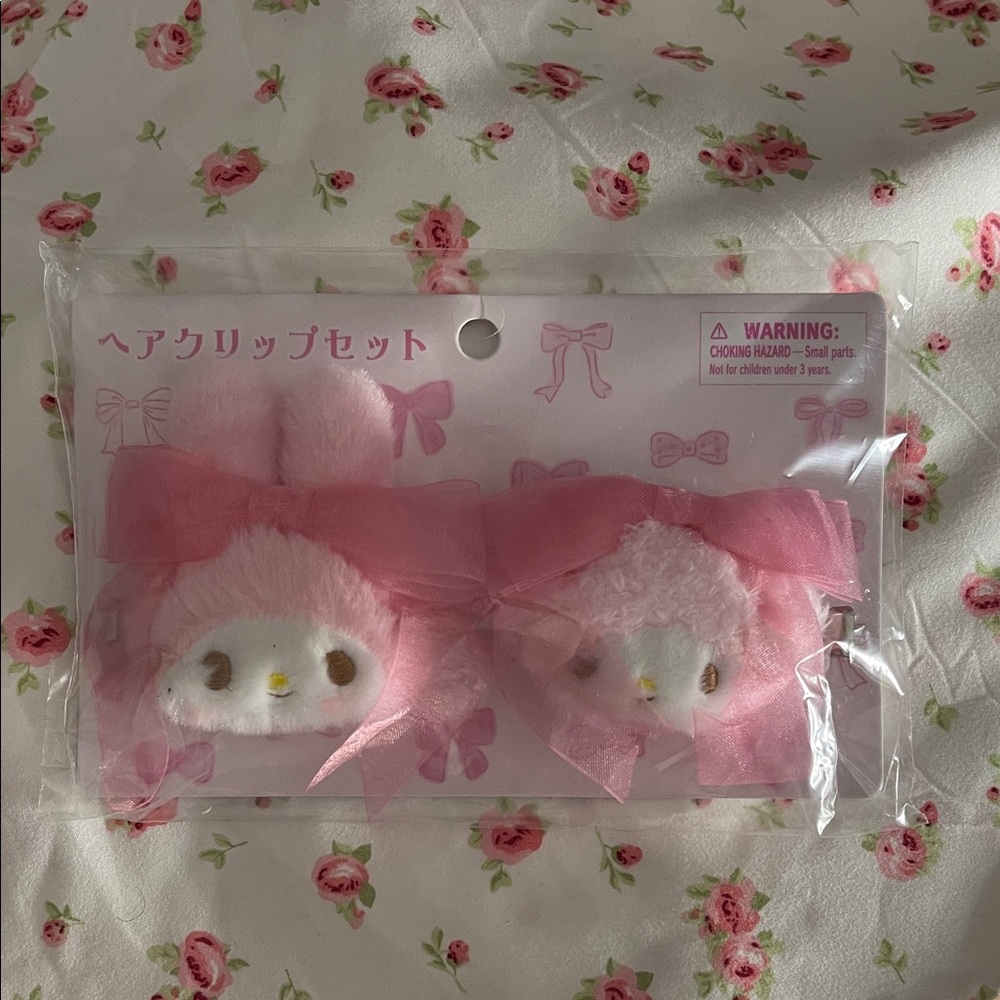Sanrio my melody ribbon princess Pink Plush Hair Clips